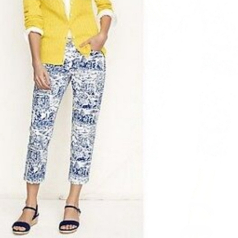 Lands' End Blue White Resort River Beach Print Mid Rise Capri Pants Size 2 - Picture 10 of 14